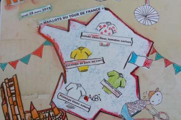 Merci aux élèves (et aux équipes!) de l’école Lucie et Raymond Aubrac pour leur accueil chaleureux aujourd’hui à la cantine pour le menu « 100% Tour de France » Ça a été vraiment un plaisir sincère de déjeuner et parler avec vous tous!! Et bravo aux écoliers de Nougaro pour la réalisation de cette affiche magnifique!!!!