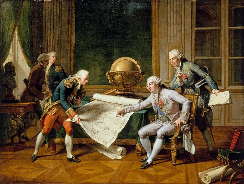 Le compte de Lapérouse recevant ses instructions du roi Louis XVI avant d’entamer son périple en 1785. Peinture de Nicolas André Monsiaux exposée au château de Versailles.